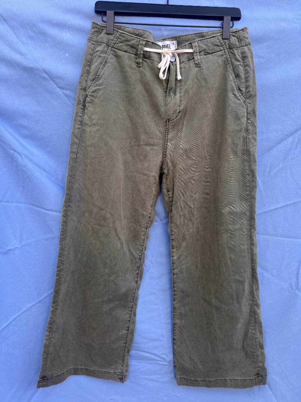 Paige Carly Pant High Rise Crop Wide Leg Jeans Drawstring Trousers Green - Picture 3 of 13